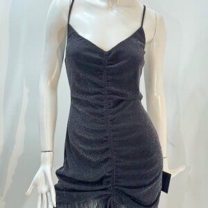 LuLus Silver Glitter Ruffle Hem Minidress SZ Large